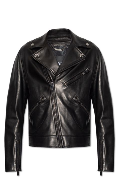 versace leather biker jacket mens|Versace jacket price.